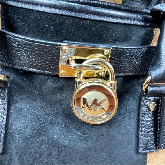 Michael Kors Hamilton Center Stripe East West Satchel Color Block Suede Lock Key - Picture 7 of 12